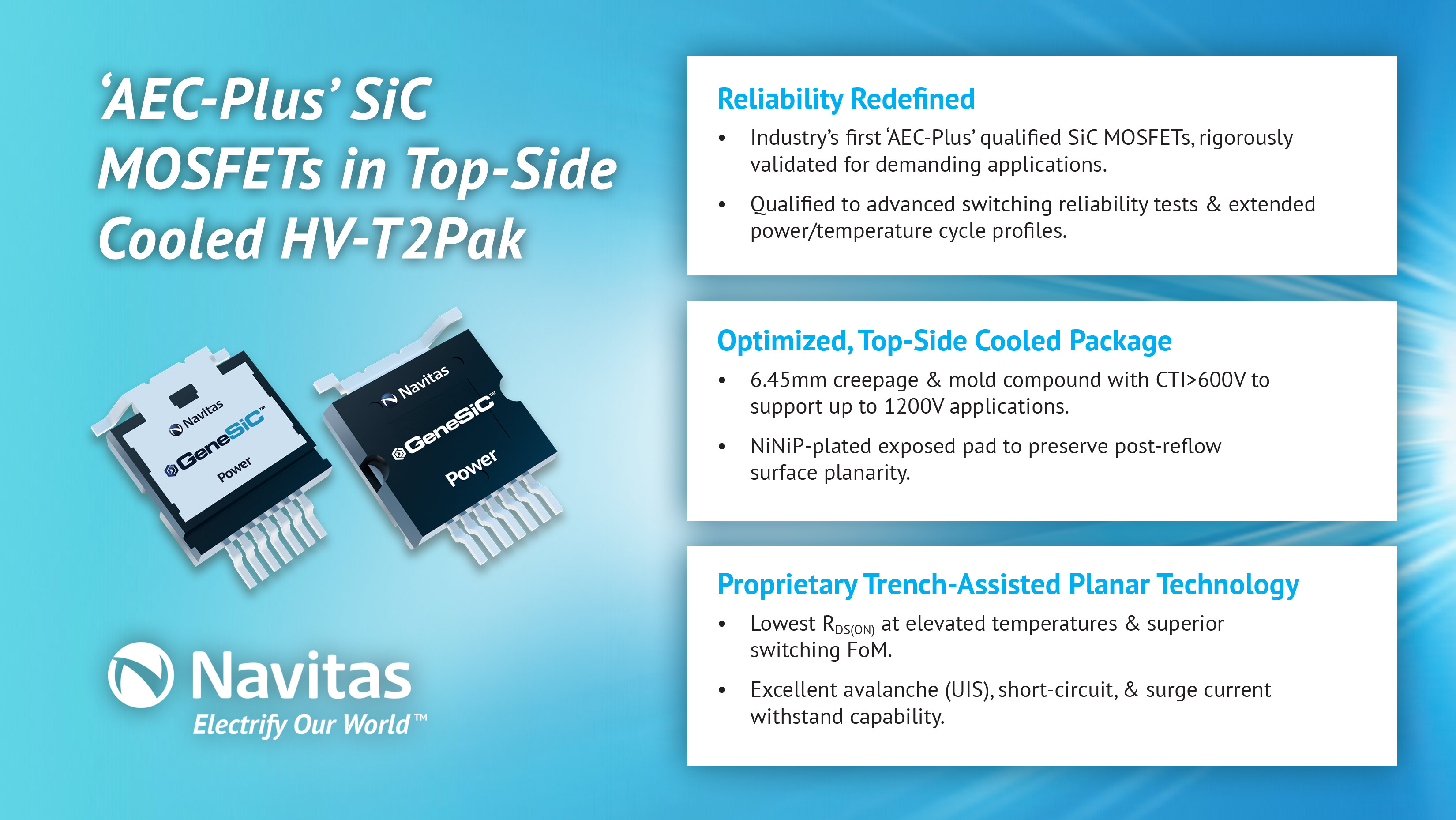 Navitas Redefines Reliability with Industry’s First Automotive ‘AEC-Plus’ Qualified SiC MOSFETs in HV-T2PaK Top-Side Cooled Package